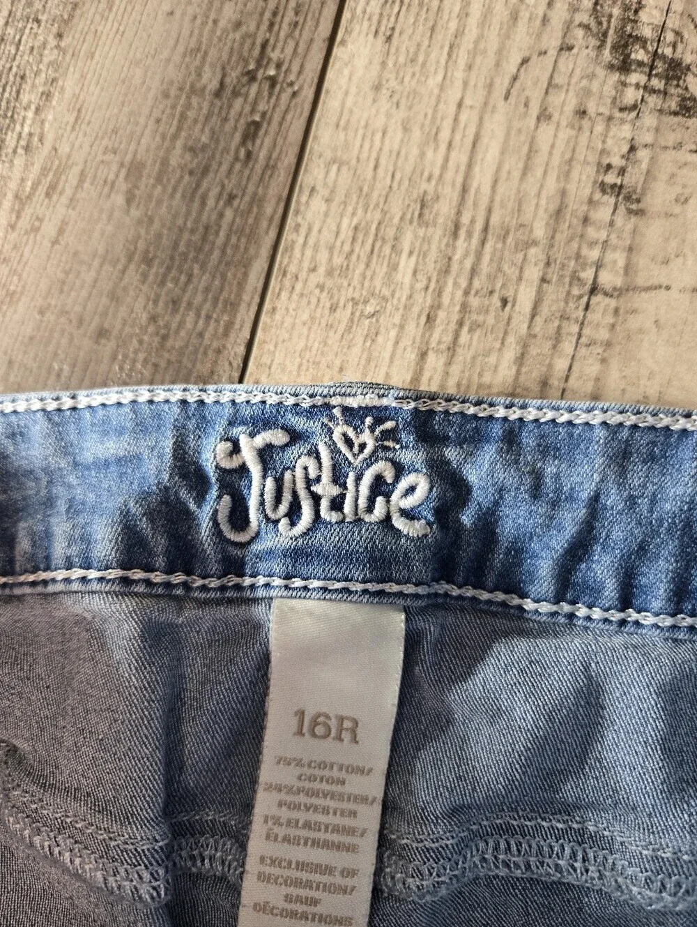 Justice Denim Upcycled Paint-Splatter Shorts in Blue with Pink & Mint Size 16R